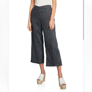 NEW Eileen Fisher Organic Linen Delave Pinstripe Wide Leg Cropped Pants Small